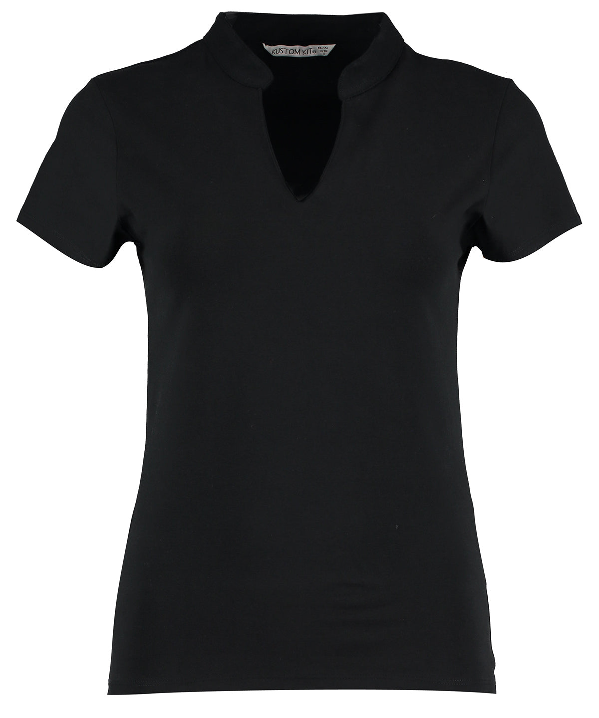 Kustom Kit Women's Corporate Short-sleeved Top V-neck Mandarin Collar (regular Fit) - Black