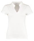 Kustom Kit Women's Corporate Short-sleeved Top V-neck Mandarin Collar (regular Fit) - White
