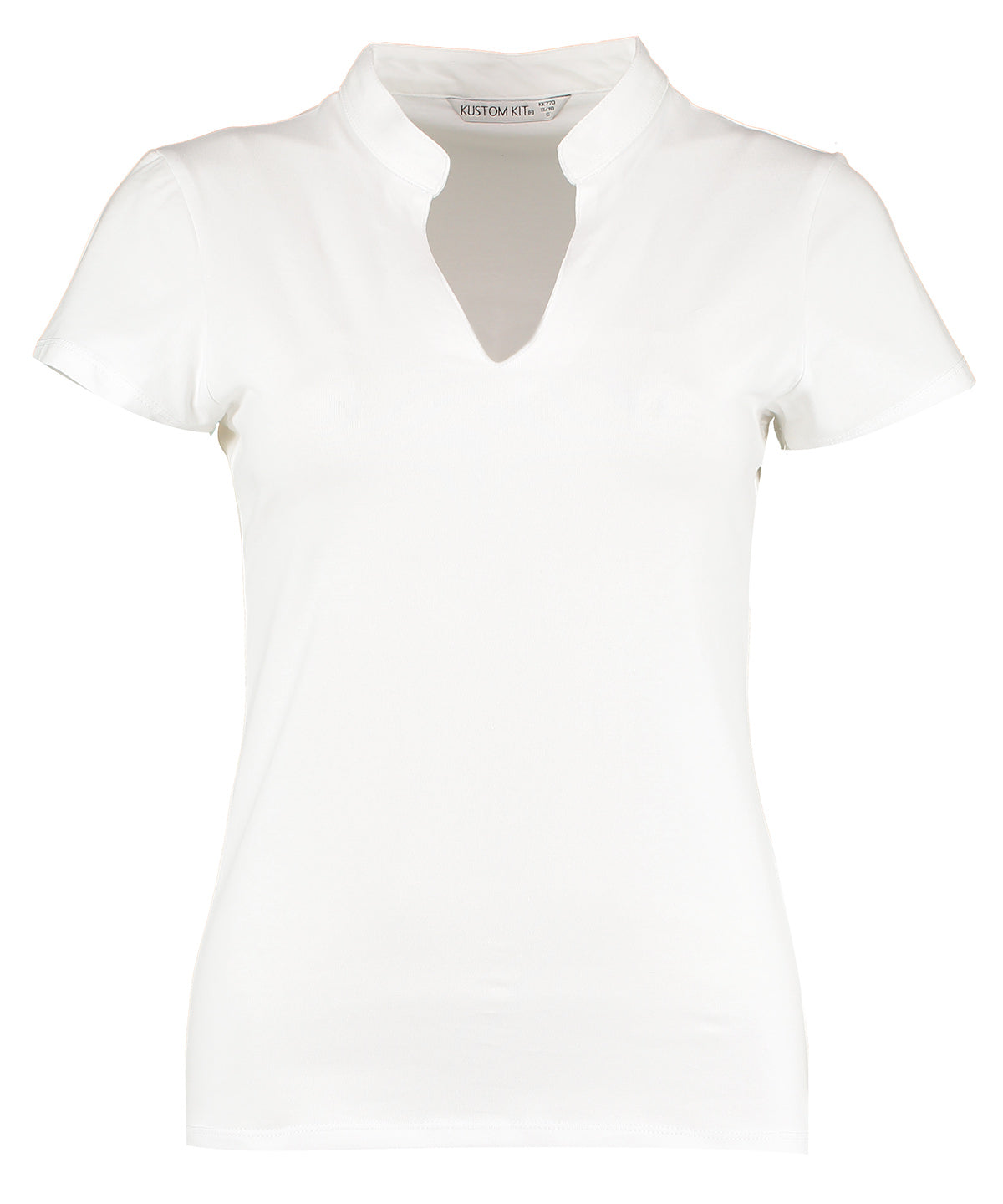 Kustom Kit Women's Corporate Short-sleeved Top V-neck Mandarin Collar (regular Fit) - White