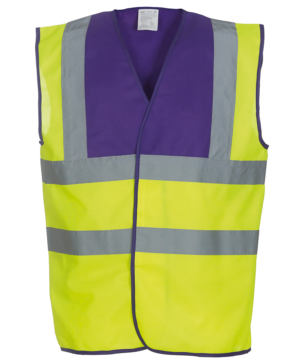 Yoko Hi-vis 2-band-and-braces Waistcoat (HVW100) - Purple Yoke/Yellow