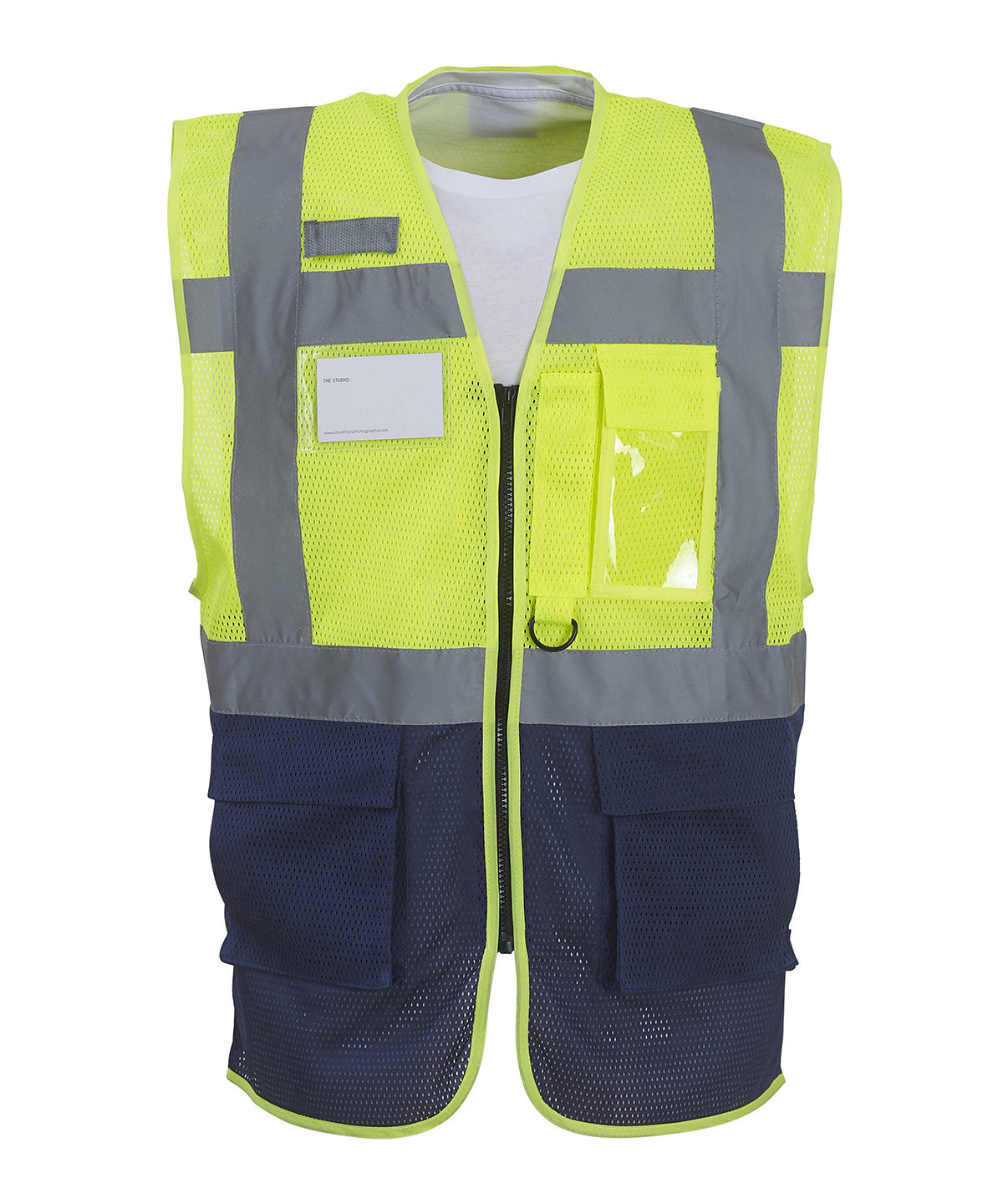 Yoko Hi-vis Top Cool Open-mesh Executive Waistcoat (HVW820) - Yellow/Navy