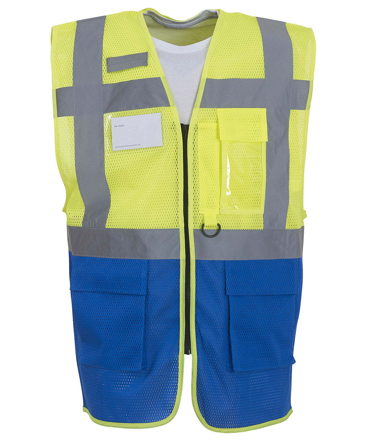 Yoko Hi-vis Top Cool Open-mesh Executive Waistcoat (HVW820) - Yellow/Royal Blue