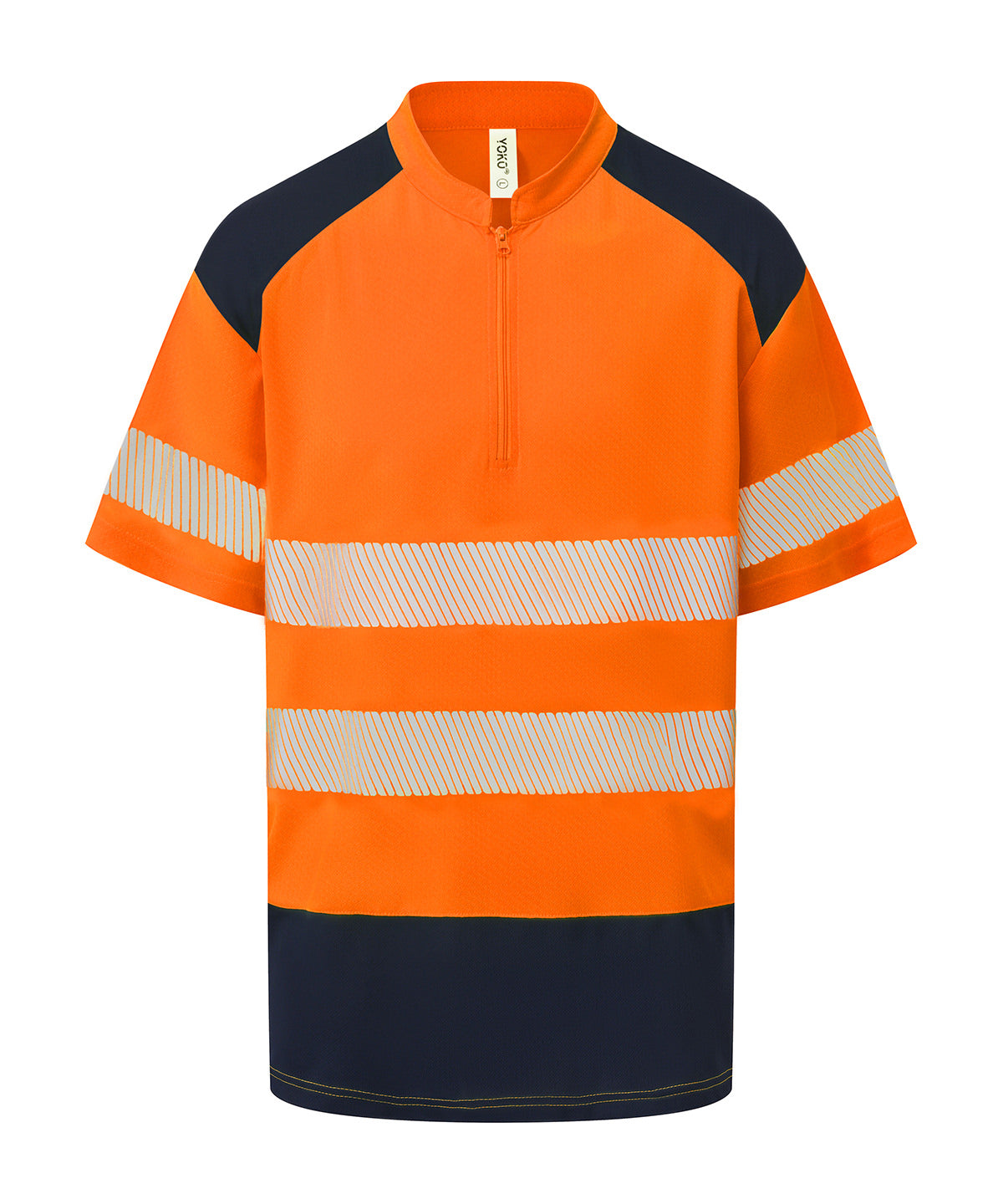 Yoko Hi-vis Mandarin Collar Zip Neck Comfort Trim Polo (HVJ230) - Hi-vis Orange/Navy
