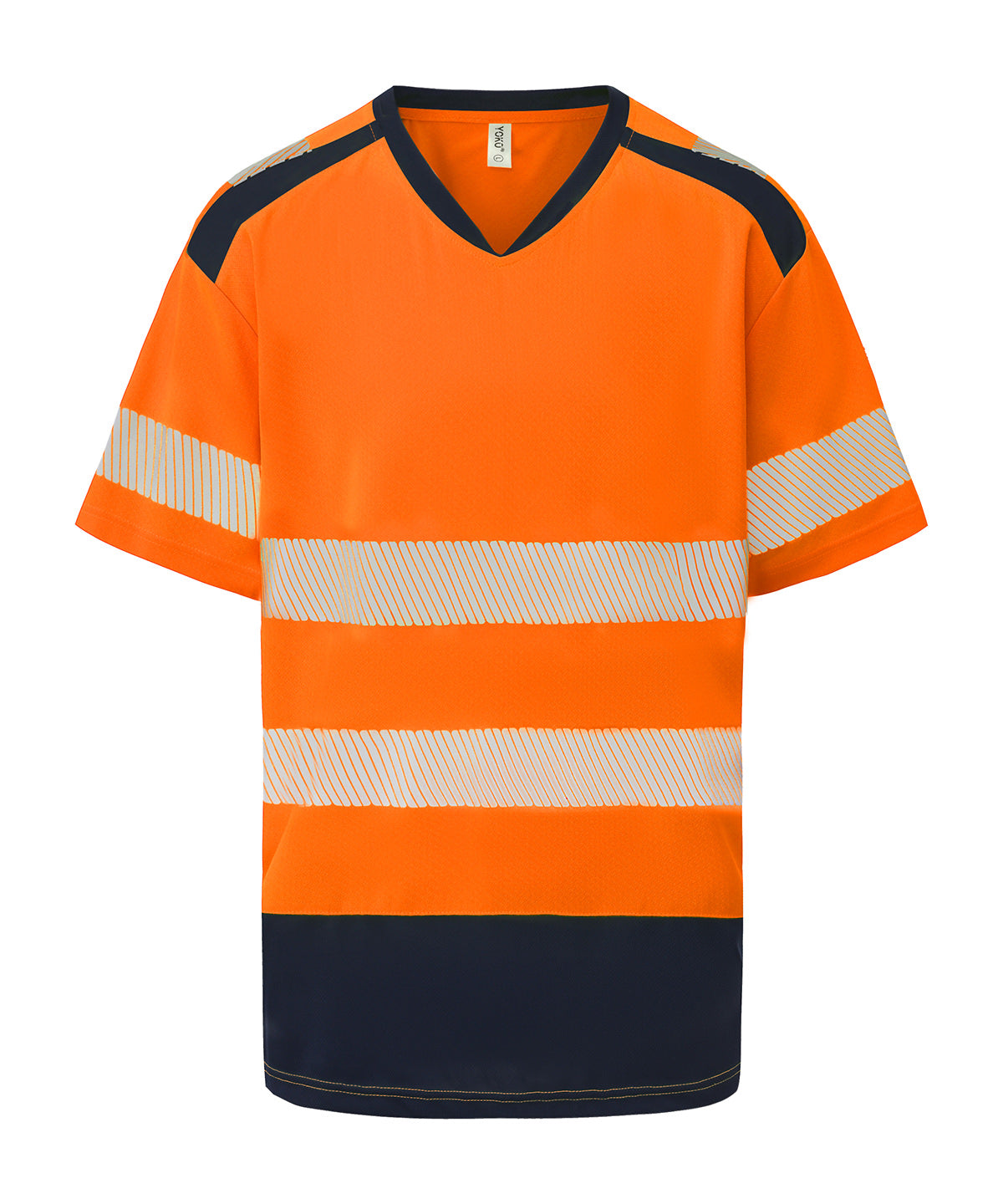 Yoko Hi-vis Mandarin Collar Comfort Trim T-shirt (HVJ430) - Hi-vis Orange/Navy