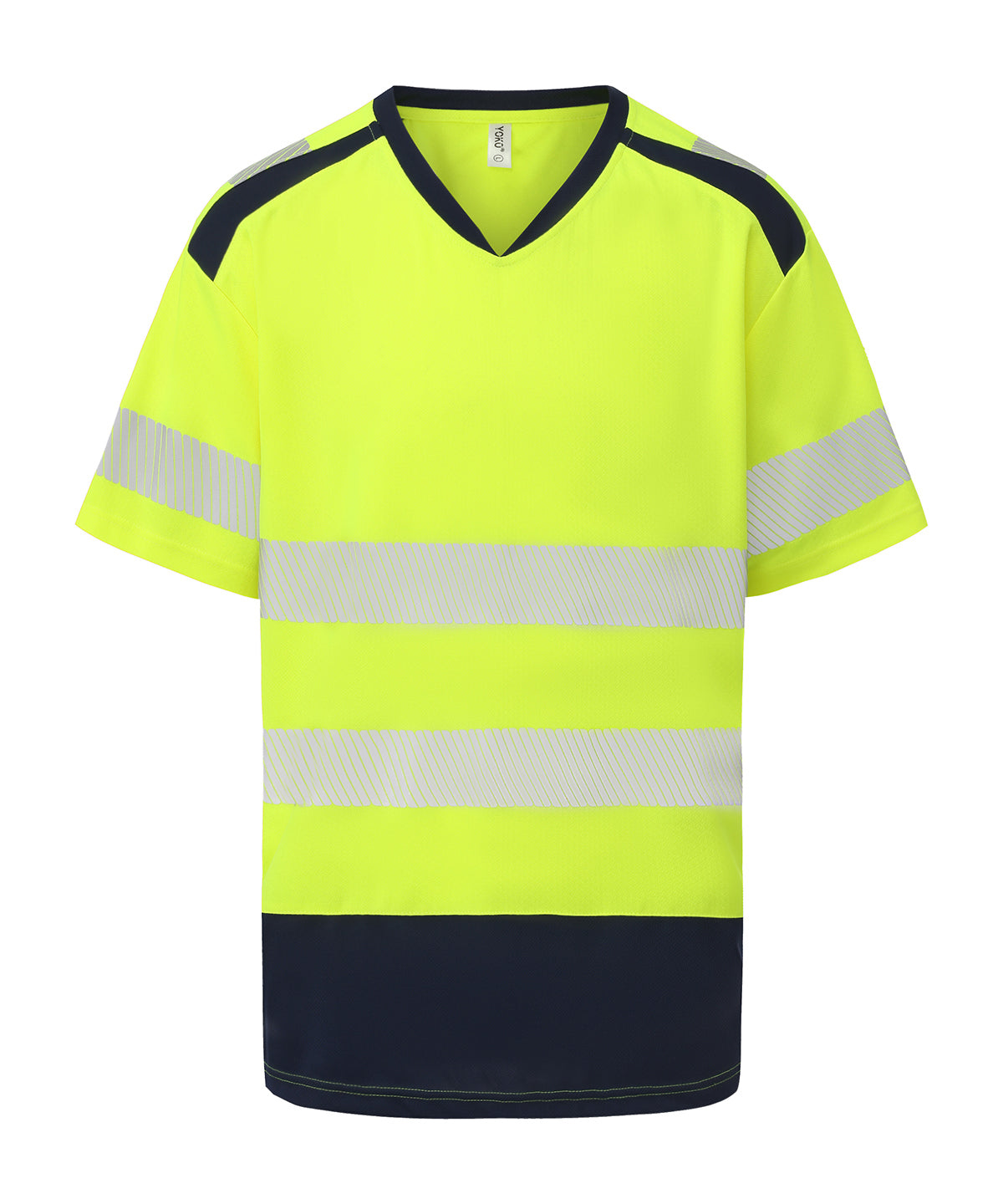 Yoko Hi-vis Mandarin Collar Comfort Trim T-shirt (HVJ430) - Hi-vis Yellow/Navy