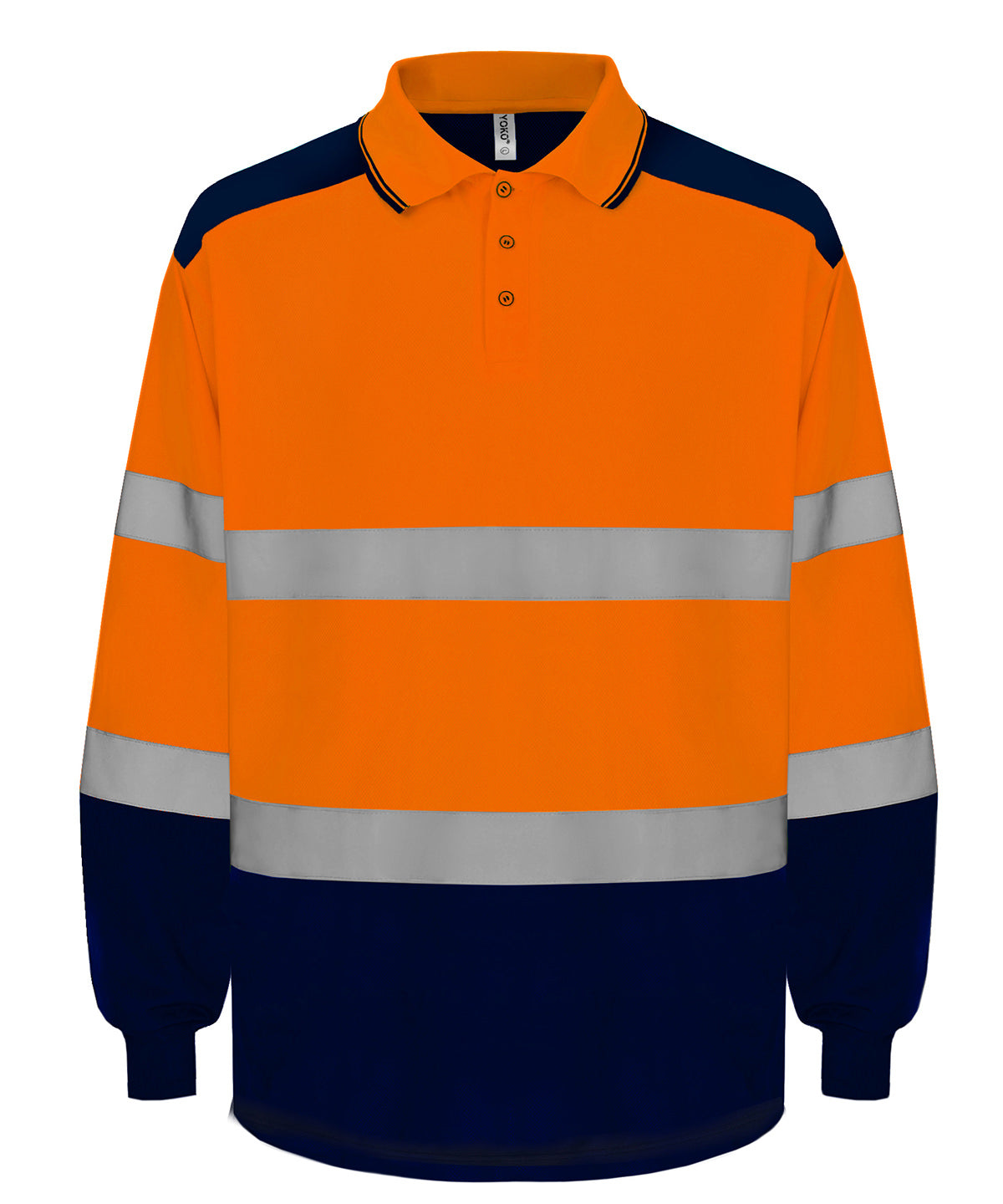 Yoko Hi-vis Two-tone Long Sleeve Polo (HVJ330) - Hi-vis Orange/Navy